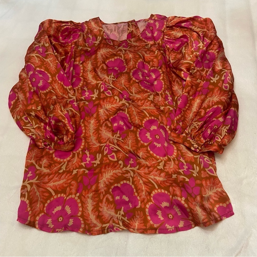 Cleobella Floral balloon sleeve Blouse Pink and Orange 2185